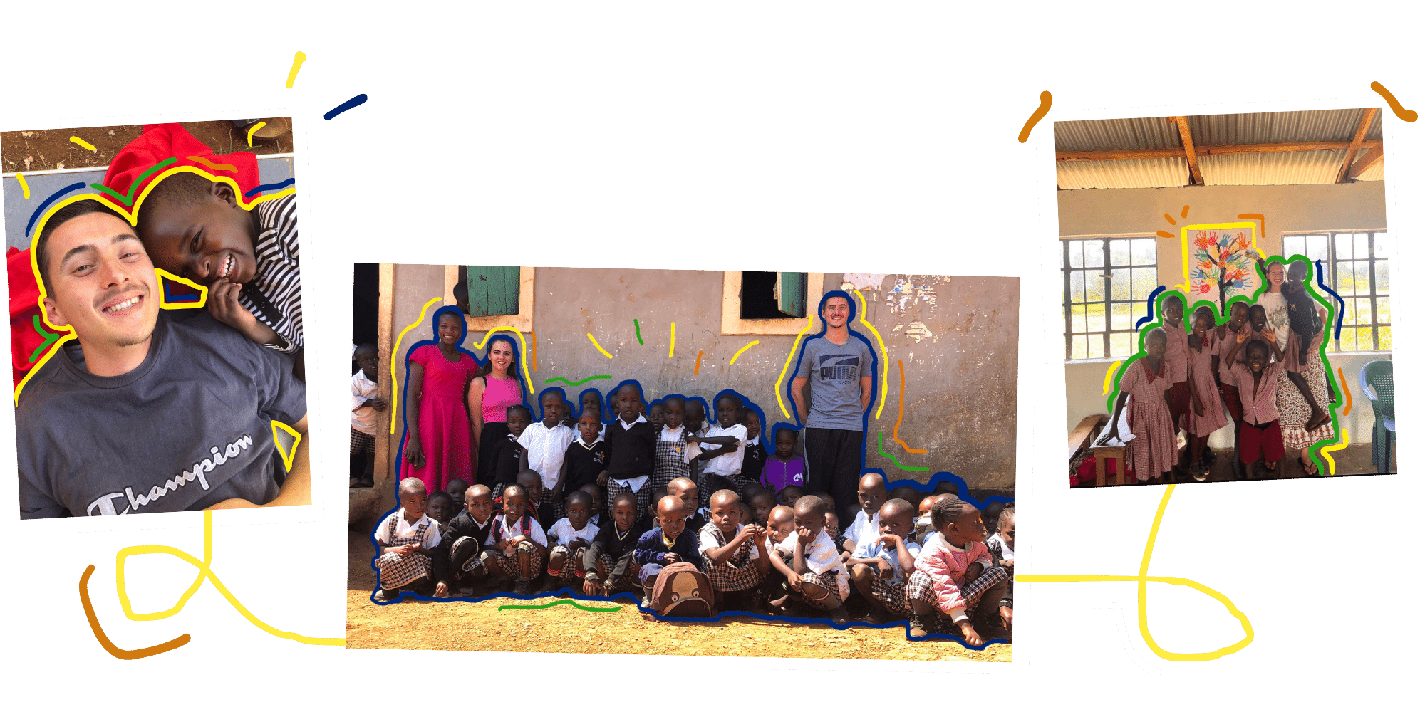 3 pictures of voluteers in Shining Stars Center of Orphans